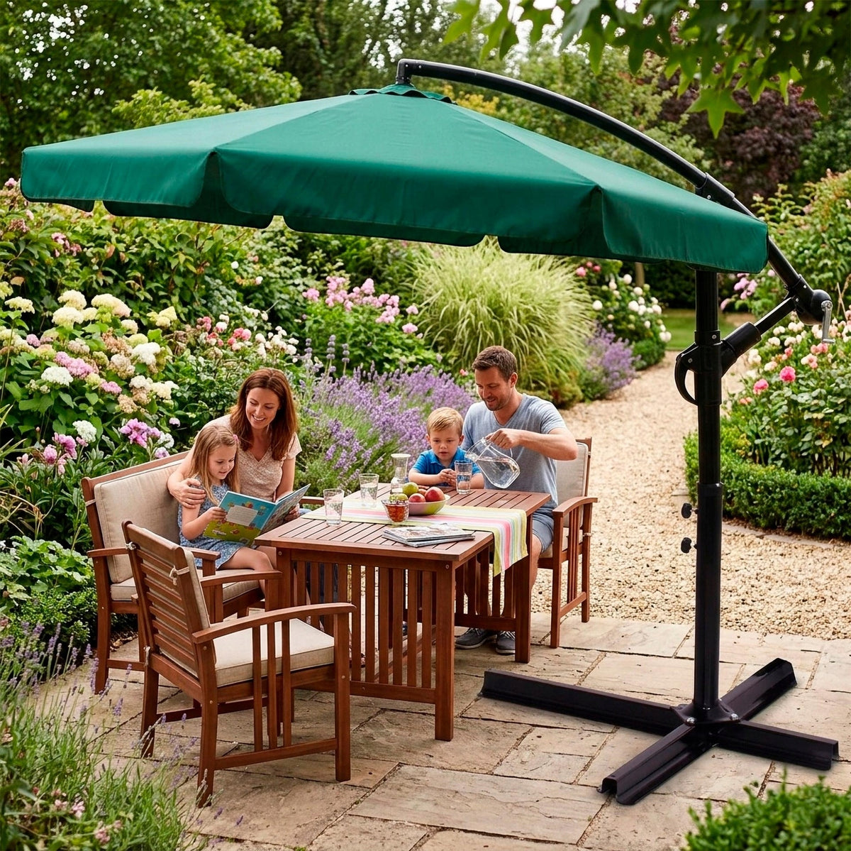 GARDEN UMBRELLA WITH BOOM FOLDING ADJUSTABLE COVER GREEN 350 cm Packaging status original