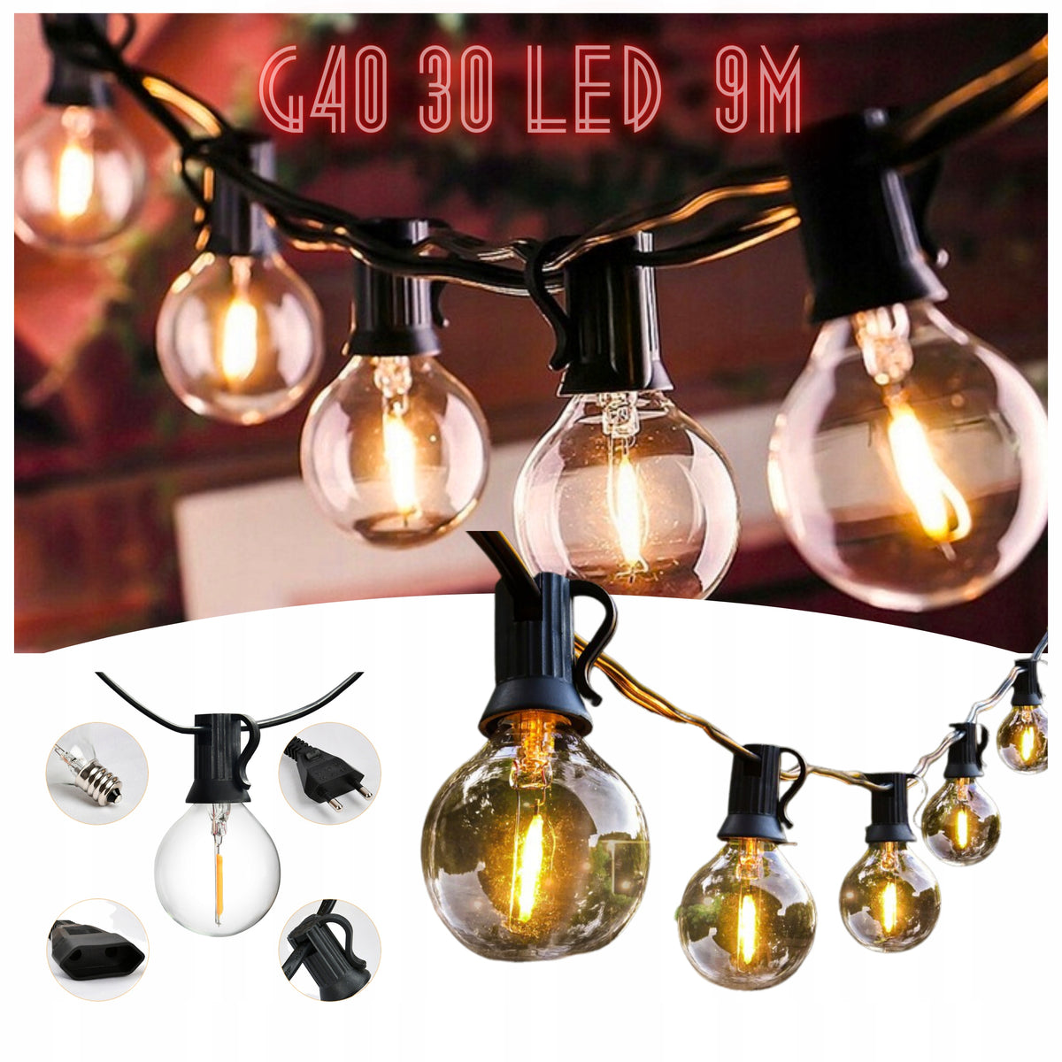 GARLAND GARDEN LIGHTS 30 PATIO BALCONY TERRACE 9m