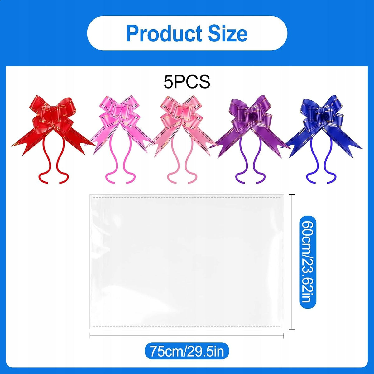 GIFT FILMS 60X75 CM CELLOPHANE 5 PIECES TRANSPARENT BOWS Length 75 cm