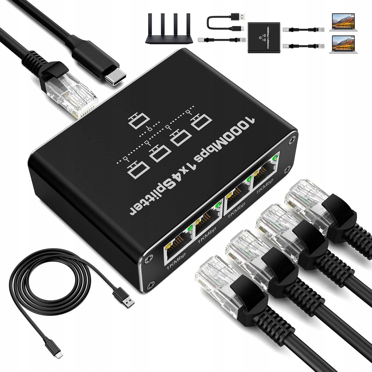GIGABIT SWITCH LAN 4 PORTS RJ45 ETHERNET SPLITTER FOR INTERNET NETWORK