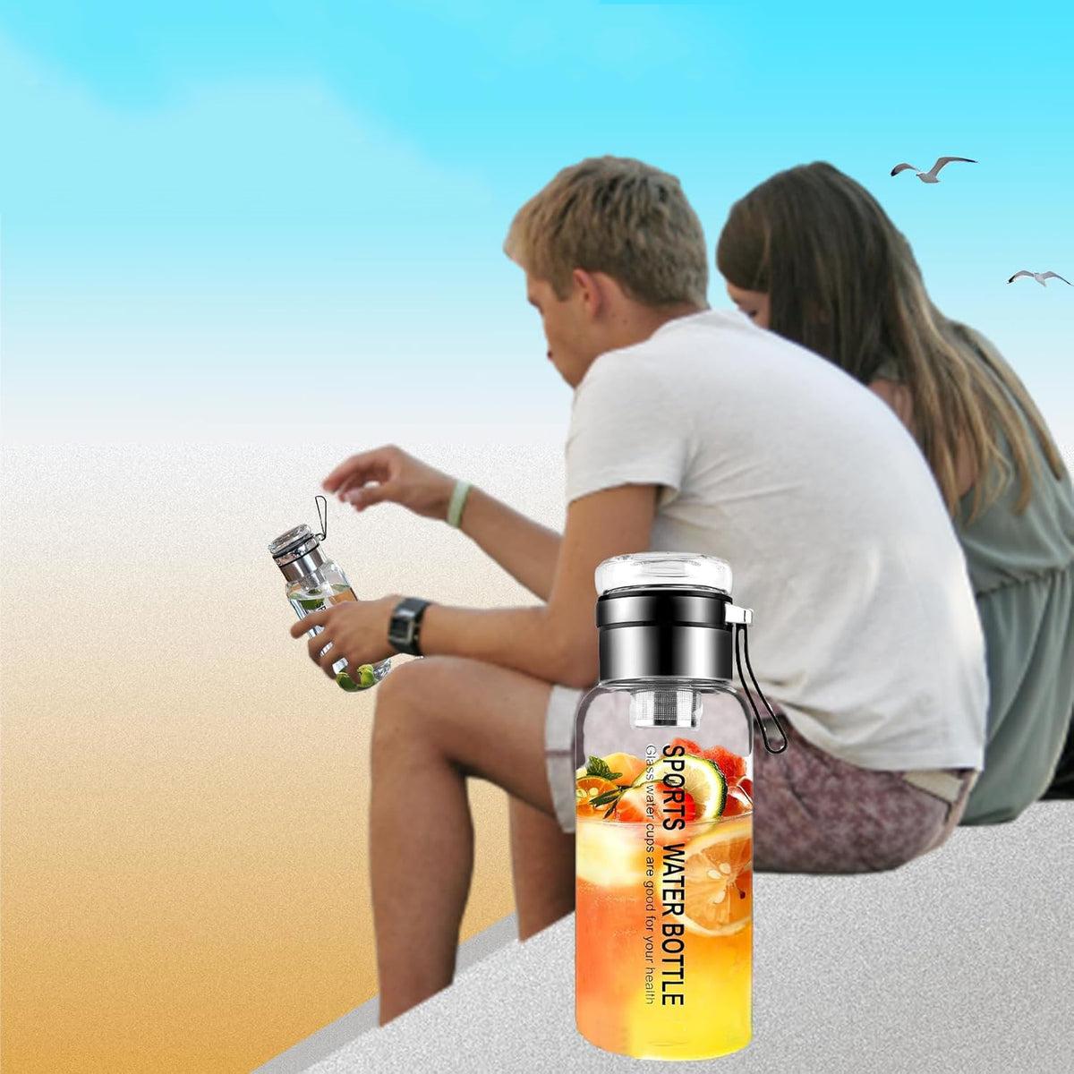 GLASS WATER BOTTLE SEALED GLASS DRINKING BOTTLE WITHOUT BPA 1000ML Packaging status original