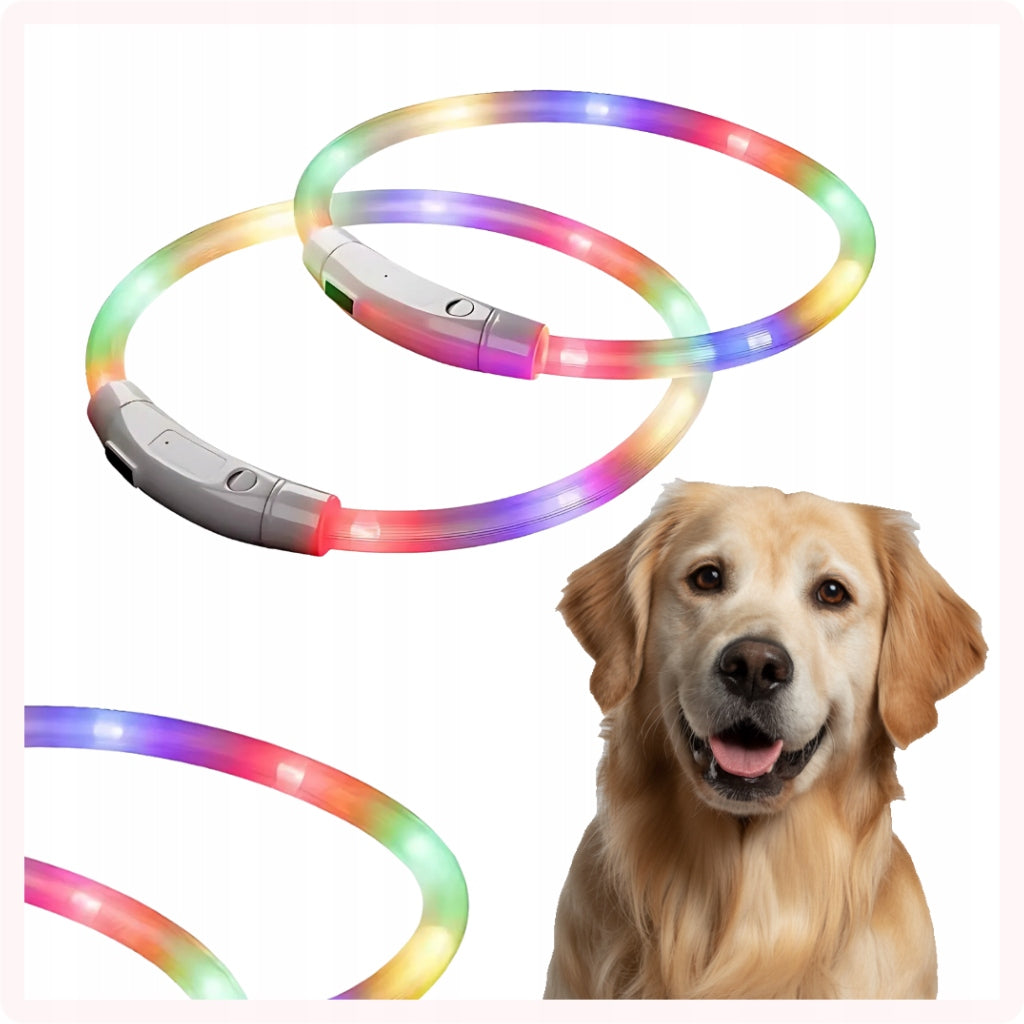 GLOWING DOG COLLAR LED RGB ADJUSTABLE SILICONE 10-70cm