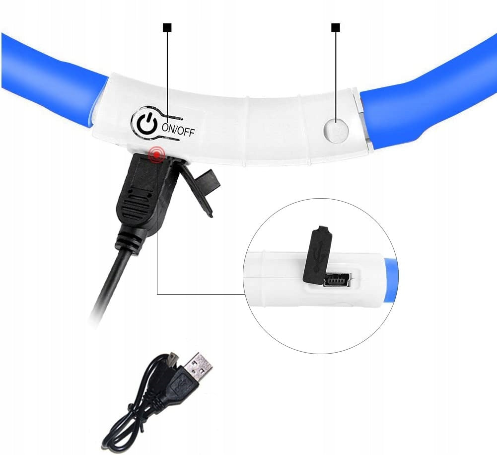 GLOWING LED DOG COLLAR ADJUSTABLE USB 70cm R Brand Lalazoo