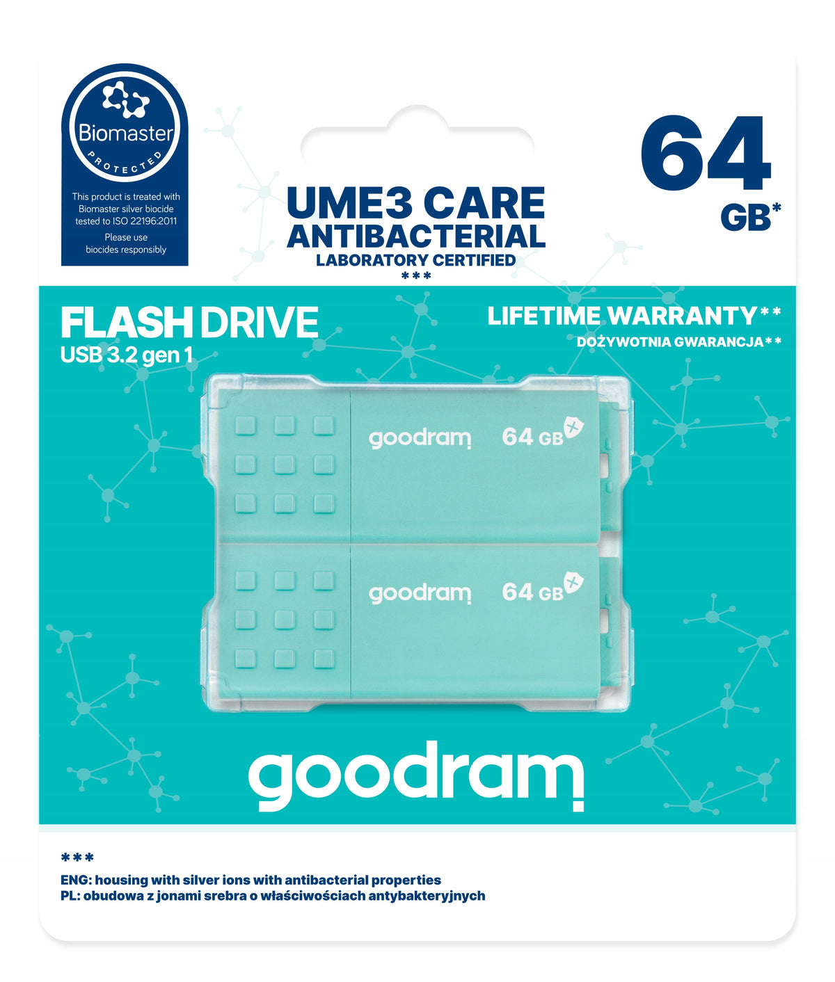 GOODRAM 2x64GB UME3 CARE USB3.2 Gen1 two-pack