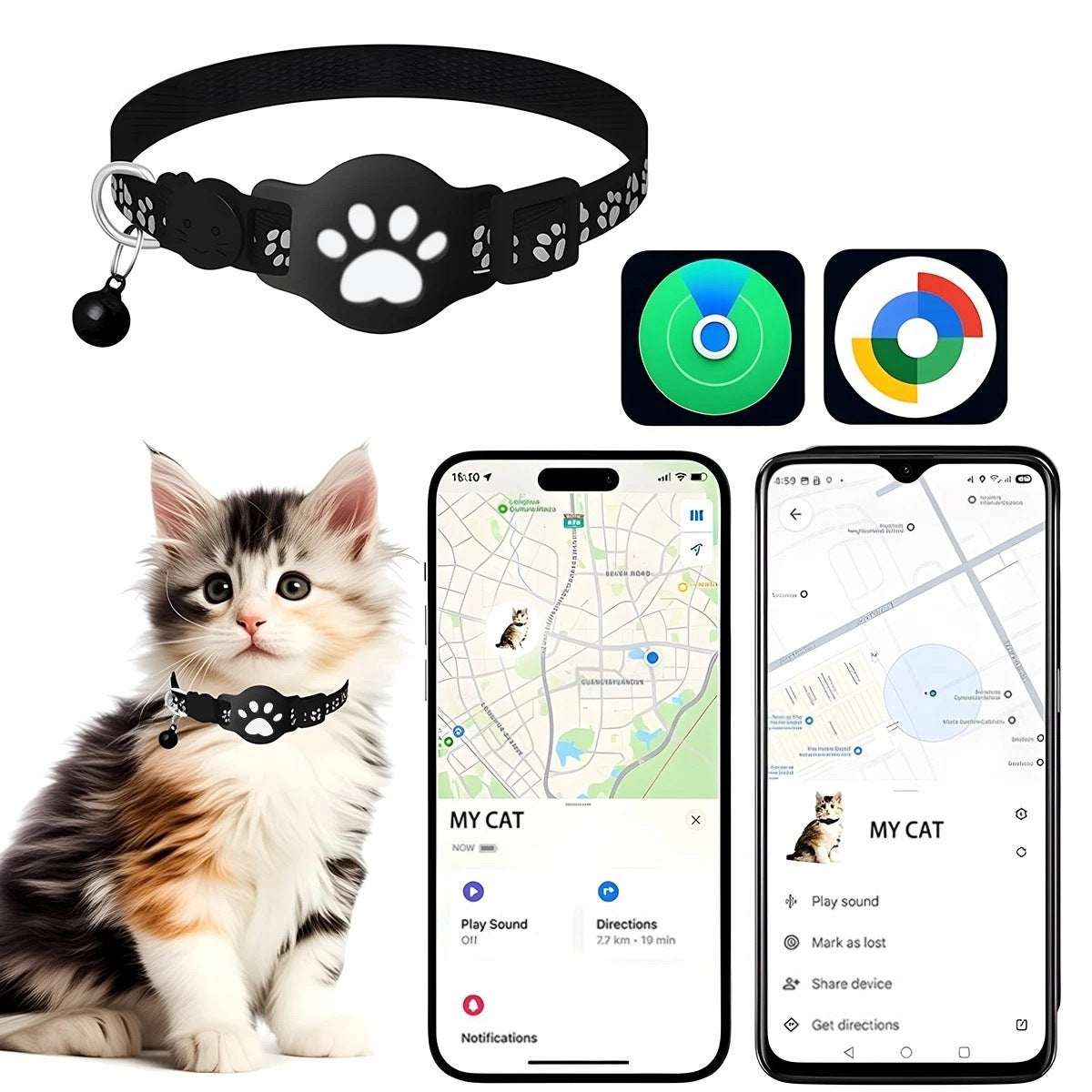 GPS Cat Collar with Reflective Strap, Mini Tracking Device Brand Bedee
