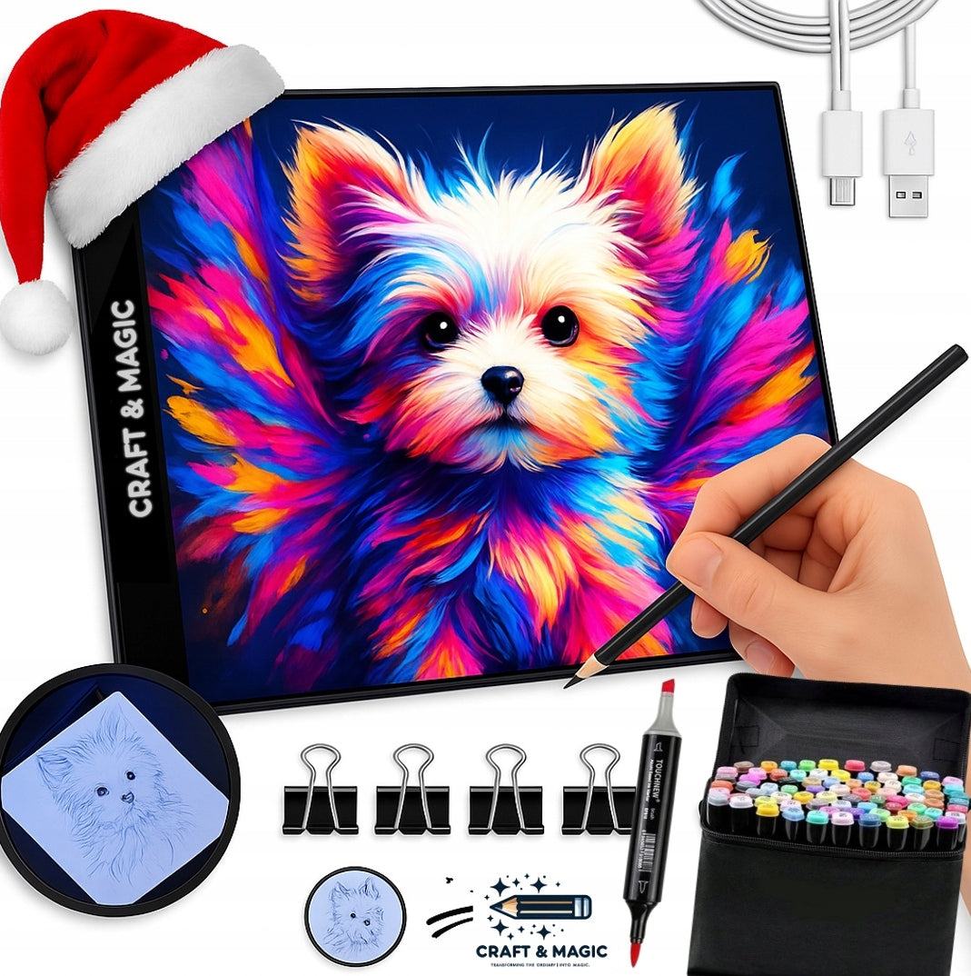 GRAPHIC TABLET - BRIGHT PAD LED - DRAWING BOARD + 80 MARKERS 4 CLIPS