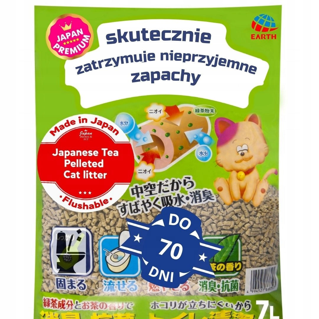 GREEN TEA-BASED CAT LITTER, RINSABLE FOR UP TO 70 DAYS