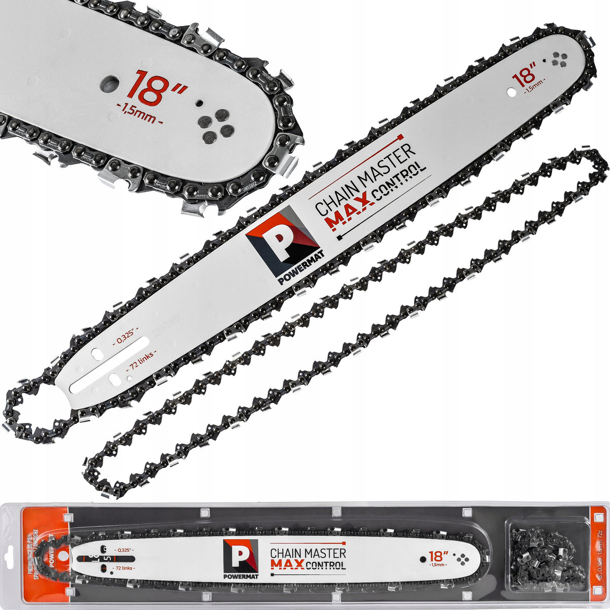 GUIDE FOR COMBUSTION SAW +2 CHAINS 72 OGN 18"/45CM 1,5MM STROKE 0,325"