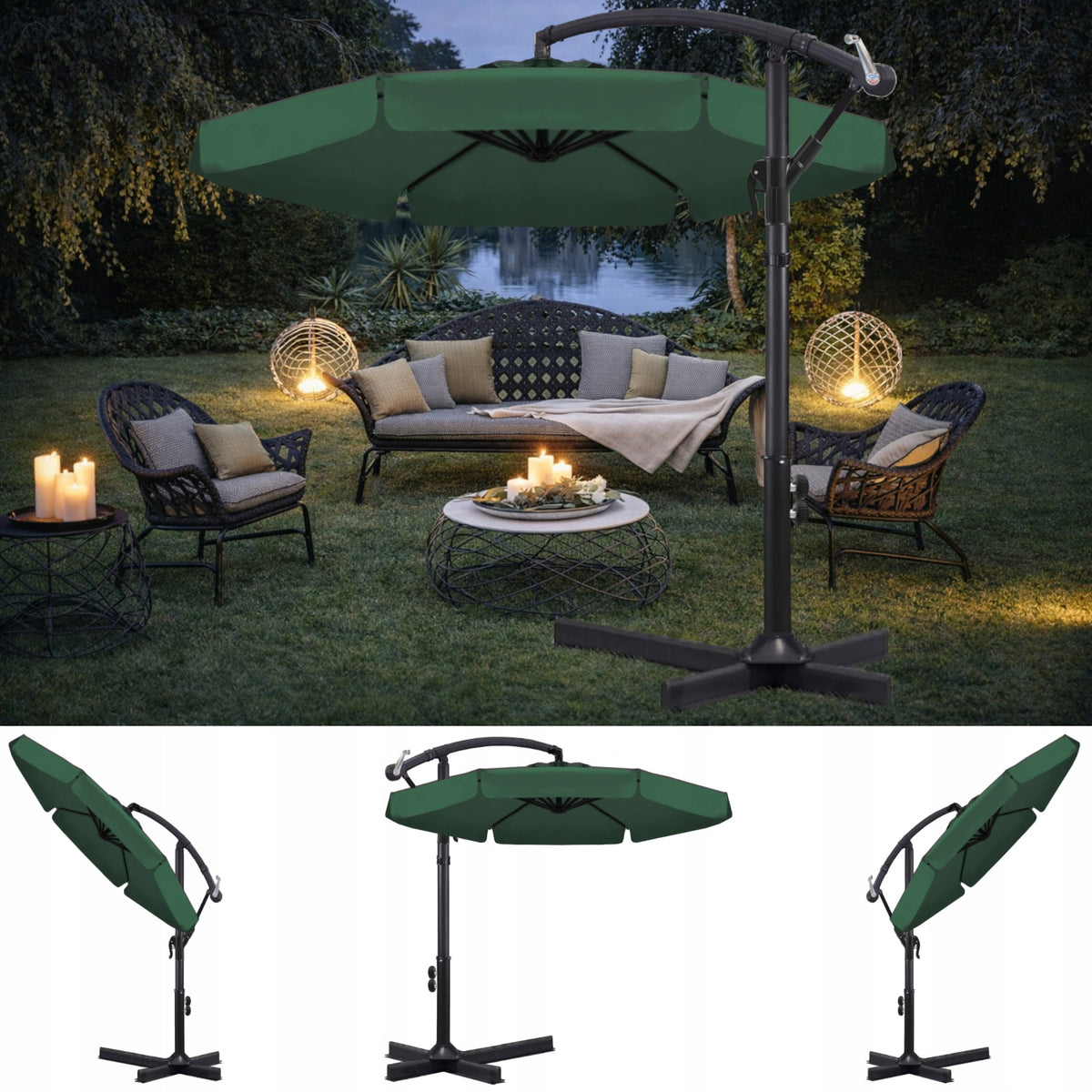 Garden UMBRELLA LARGE FOLDING SOLID WITH BOOM AND FRILL + COVER Packaging status original
