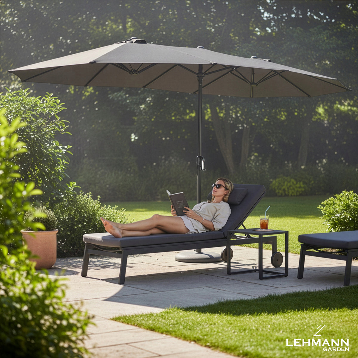 Garden Umbrella Large 445x264 CM Double Folding XXL UV80+ Cover Packaging status original