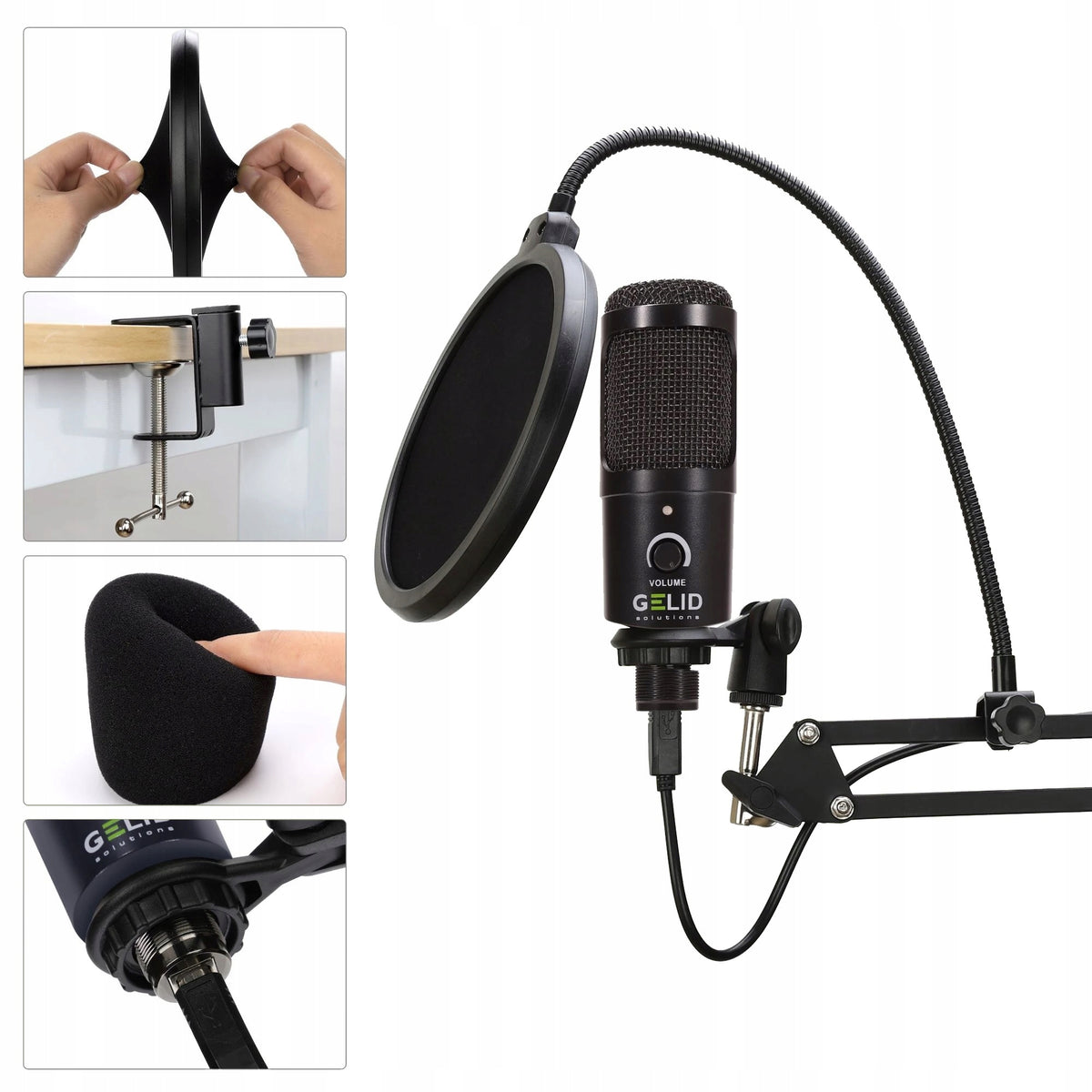 Gelid VOCE USB Microphone Tripod Kit, Pop-Filter ST-VOCE-02