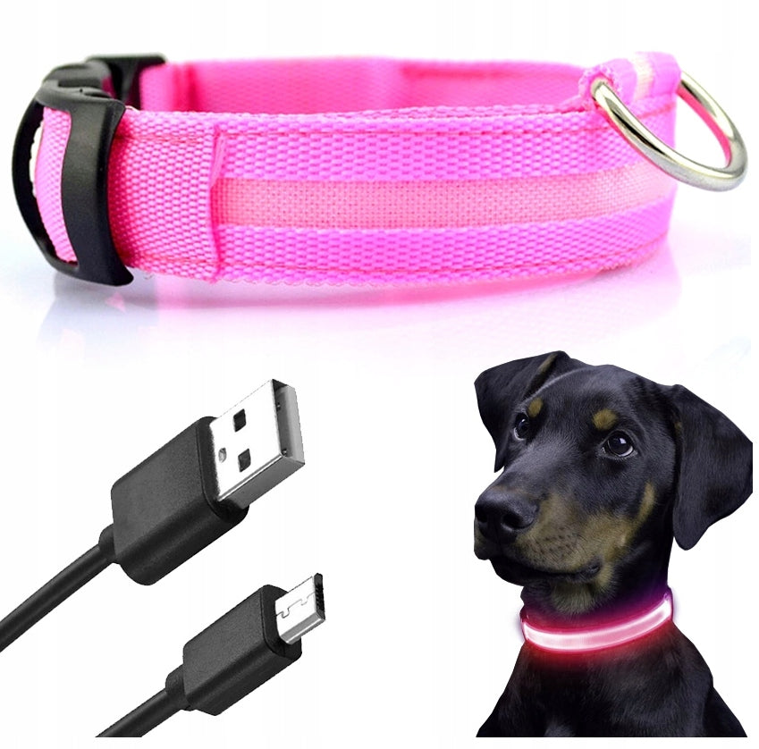 Glowing Battery Operated LED Dog-Cat Collar M- PINK GLOWING