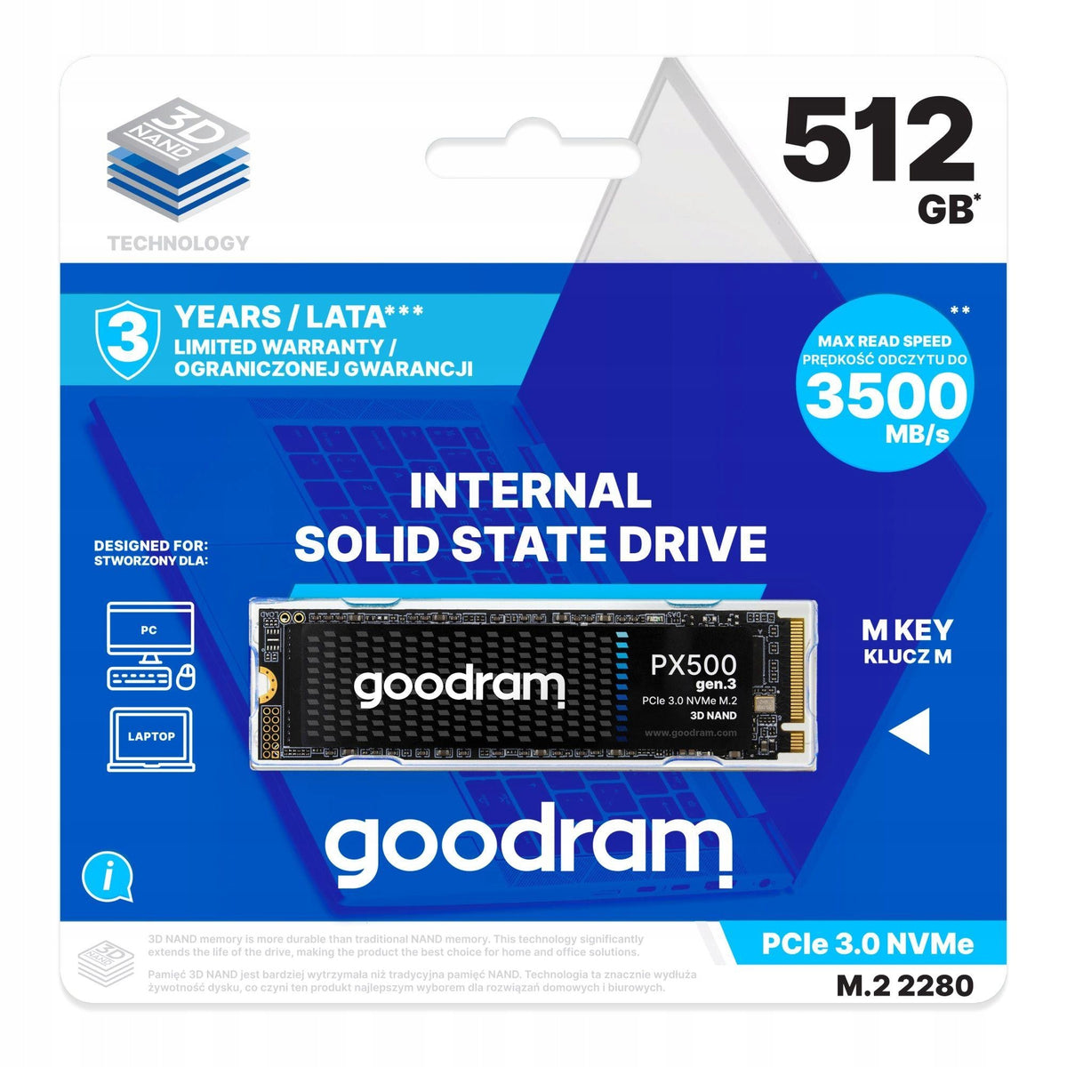 Goodram PX500 512 GB M.2 PCIe SSD Manufacturer code SSDPR-PX500-512-80-G3