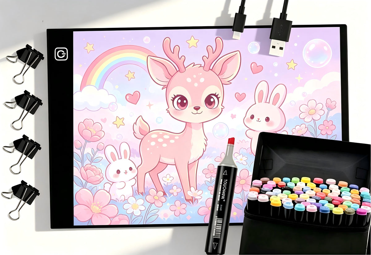 Graphic Tablet - LED Drawing Board A4 + 80 Pcs Markers