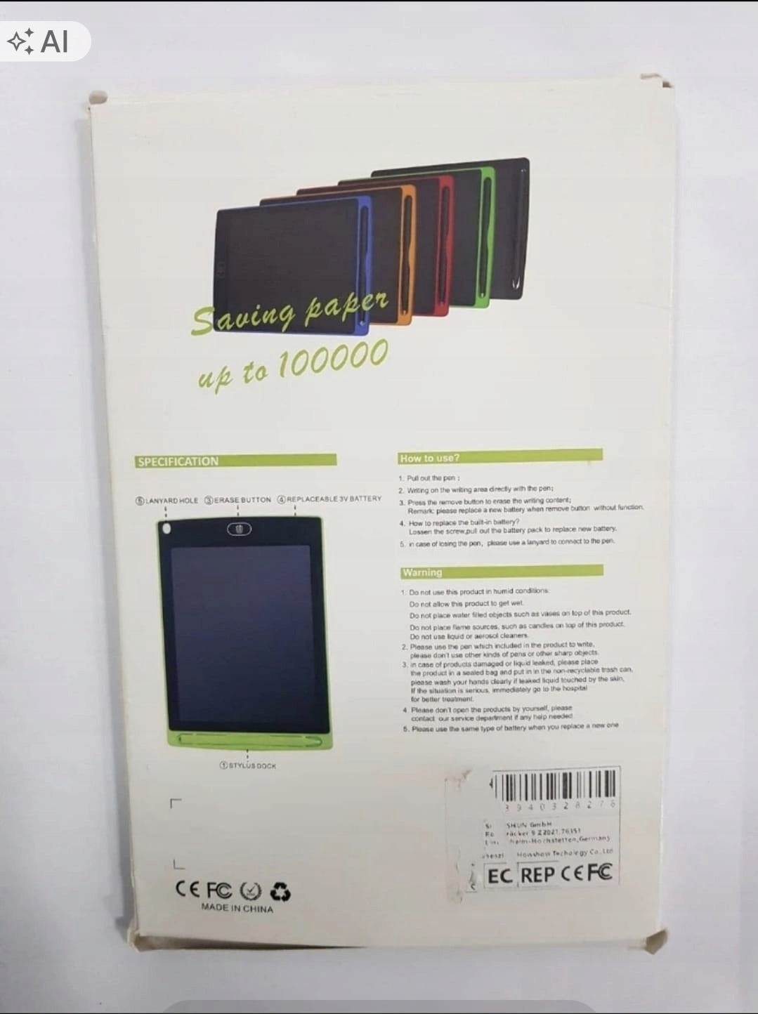 Graphics Tablet 8,5 Inch LCD Black For Kids Writing Manufacturer code Z85