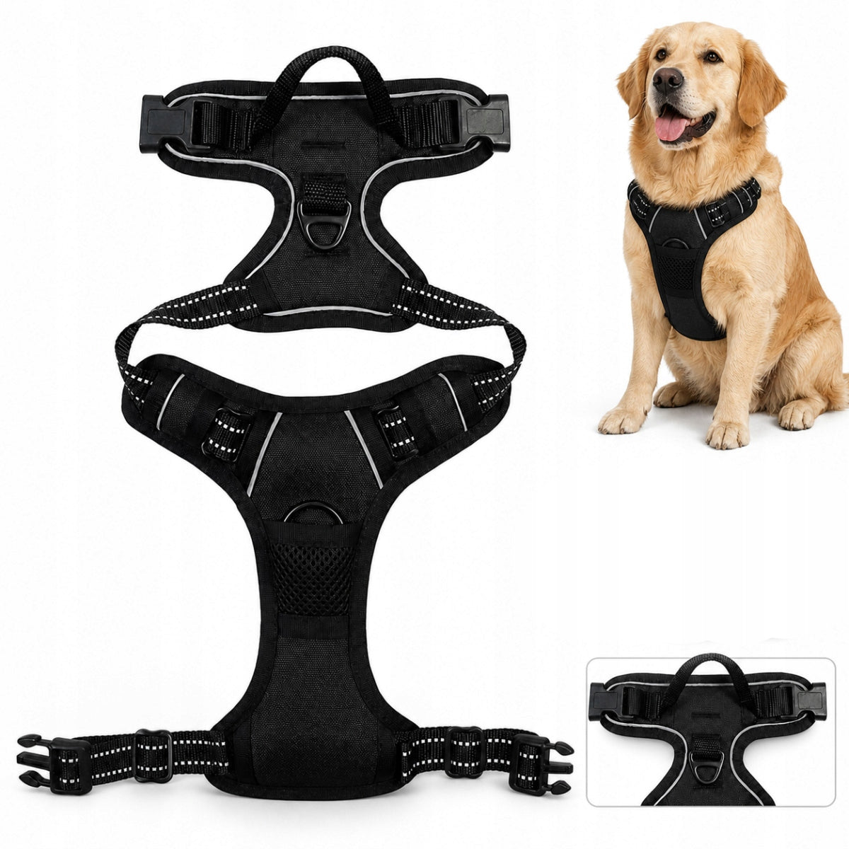 Guard dog harness STRONG solid PREMIUM black XL