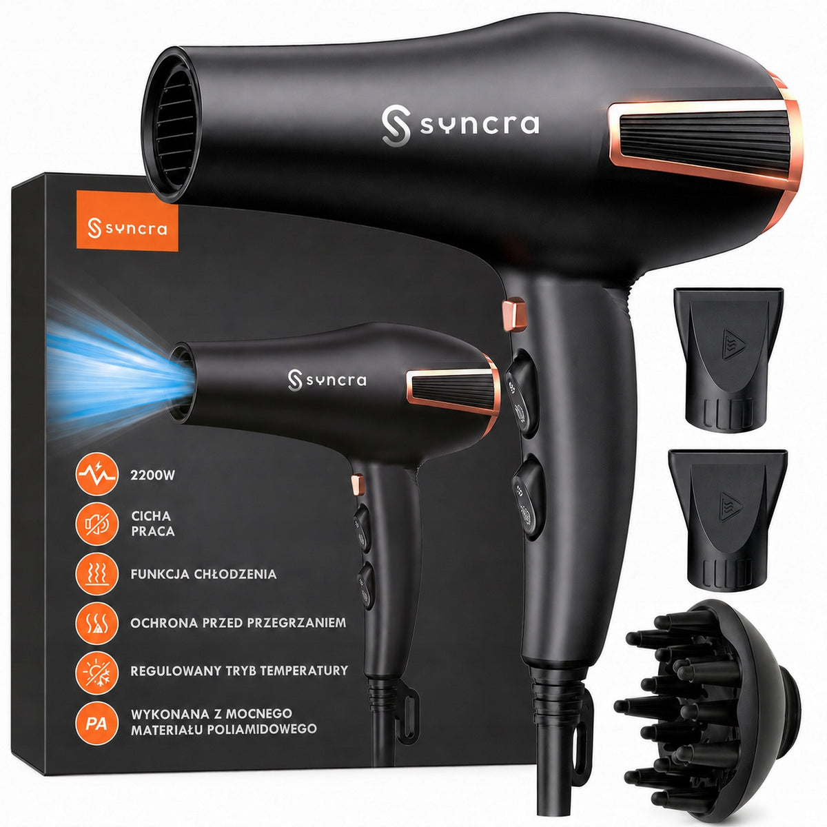 HAIR DRYER WITH IONIZATION STRONG 2200W + COLD AIR PROFESSIONAL PRO