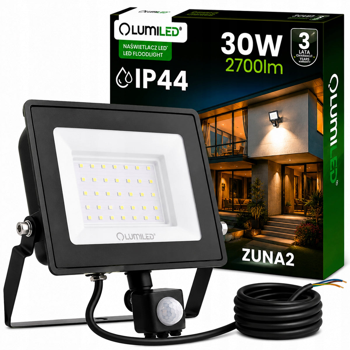 HALOGEN LED FLOODLIGHT 30W OUTDOOR LAMP WITH MOTION SENSOR FOR GARAGE