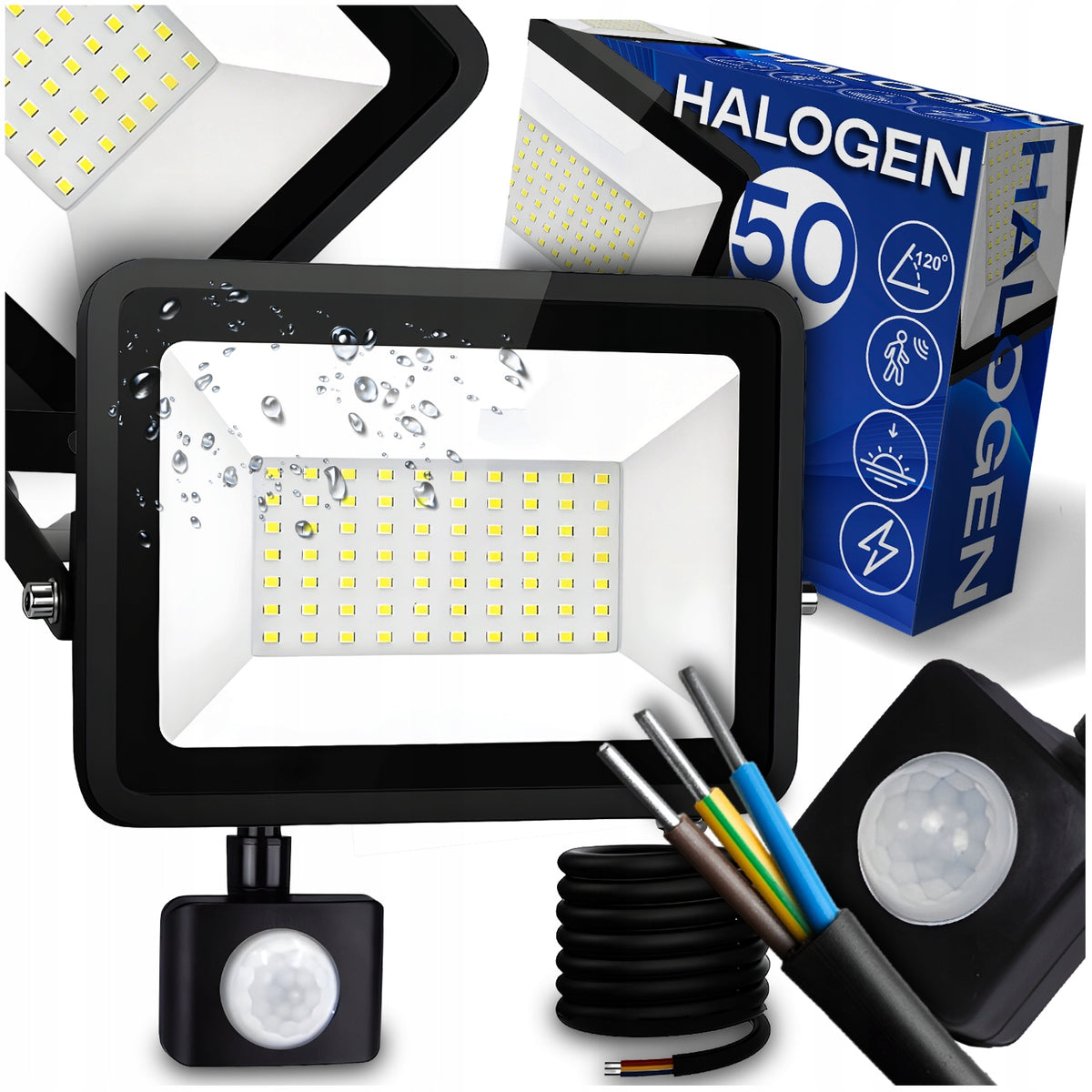 HALOGEN LED WORK FLOODLIGHT LAMP MOTION SENSOR LED 50 IN EXTERNAL
