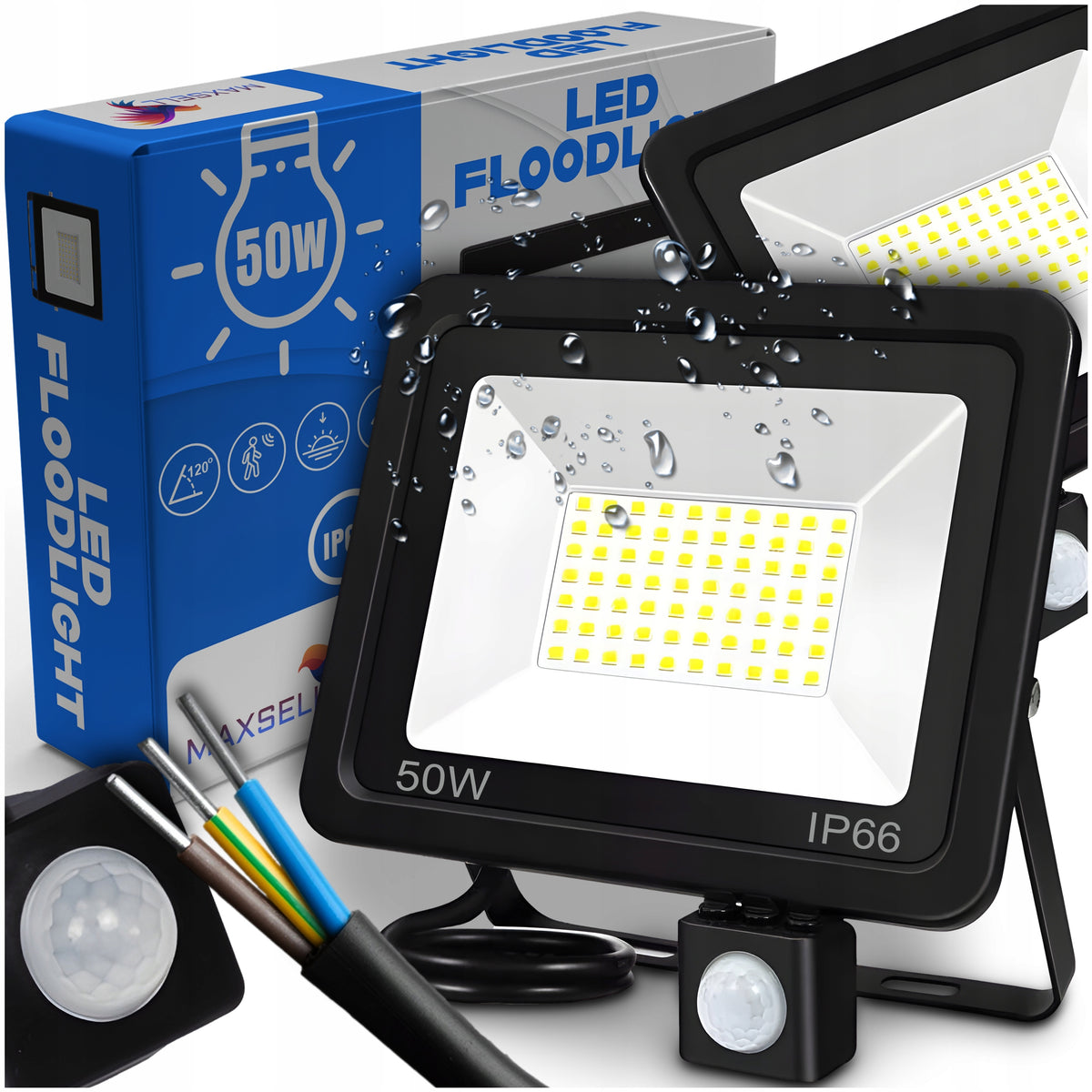 HALOGEN LED WORK FLOODLIGHT LAMP MOTION SENSOR LED 50 IN OUTDOOR