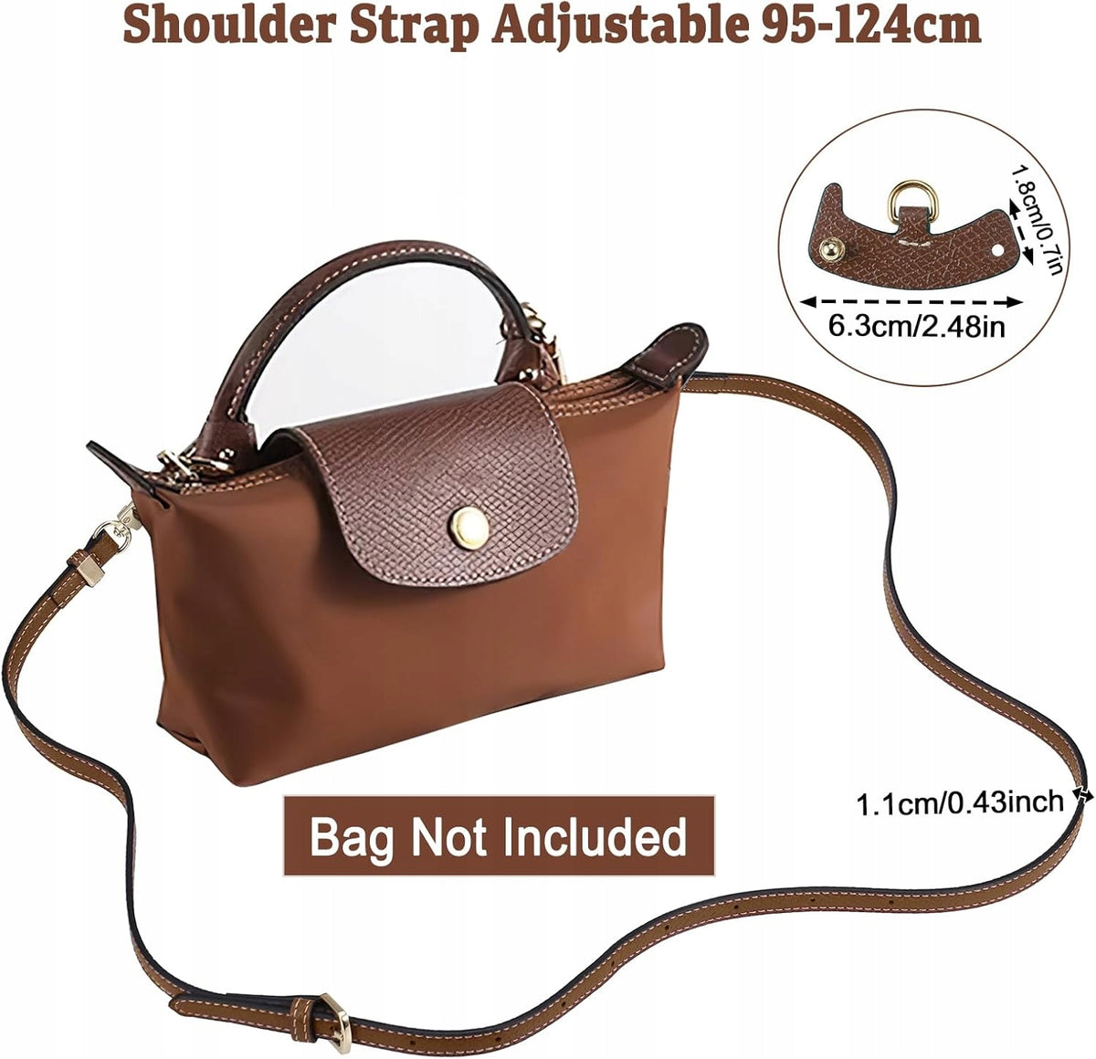 HANDBAG STRAP ADJUSTABLE LEATHER CROSSBODY BROWN Brand IP