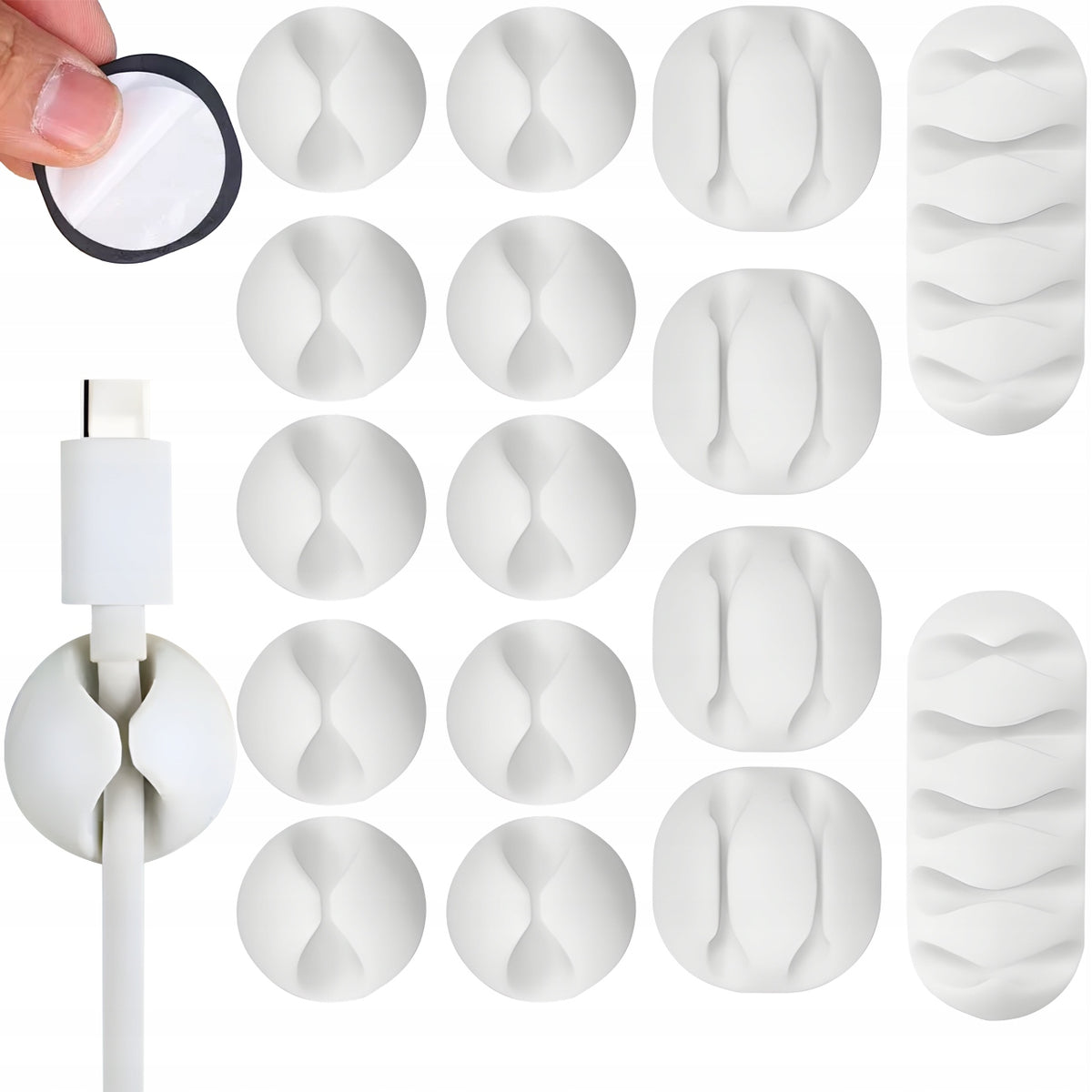 HANDLES CABLE ORGANIZERS SELF ADHESIVE SET 16PCS - WHITE