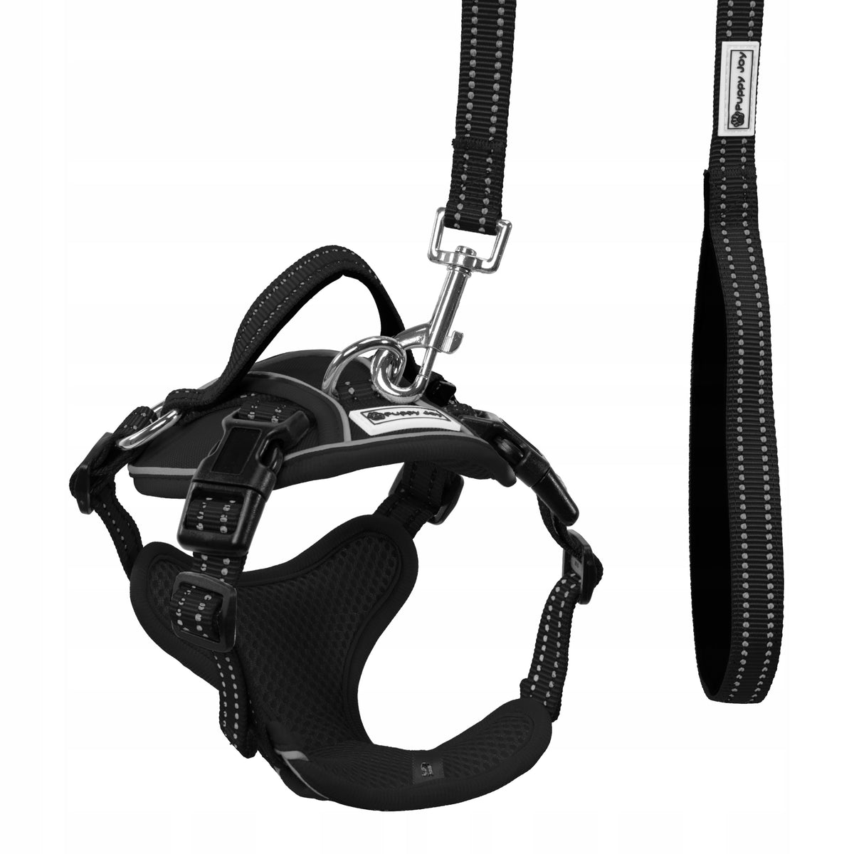HARNESS AND DOG LEASH REFLECTIVE PRESSURE-FREE ADJUSTABLE BLACK S Packaging status original