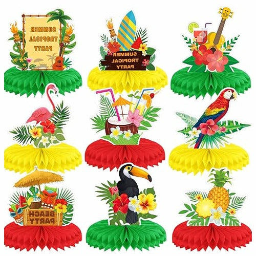 HAWAIIAN DECORATIONS HONEYCOMB CENTRAL FOR TABLE PARTY 9 PCS. for home