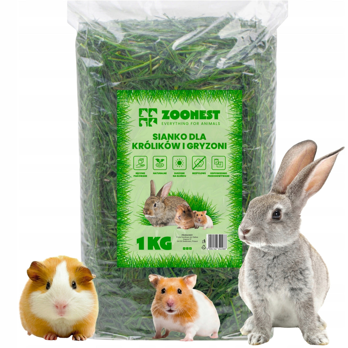 HAY FOR RABBIT RODENTS PIG ANIMALS ZOONEST 1KG GREEN