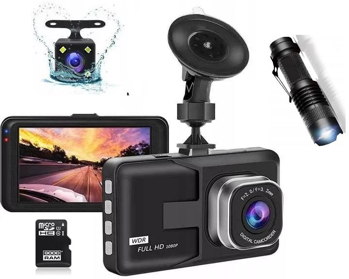 HD CAR VIDEO RECORDER Camera Front Rear + SD Card + Flashlight