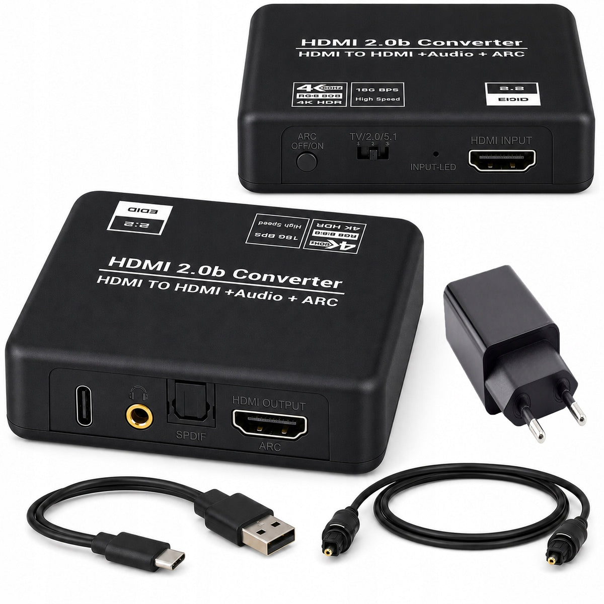 HDMI 2.0 Extractor Audio Converter TOSLINK Minijack ARC| 4K 60Hz| HDCP 2.2 Packaging status original