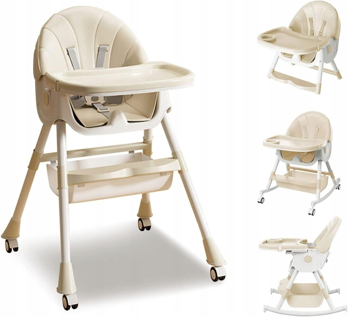 HIGHCHAIR FOLDING ADJUSTABLE 4IN1 BEIGE LEATHER