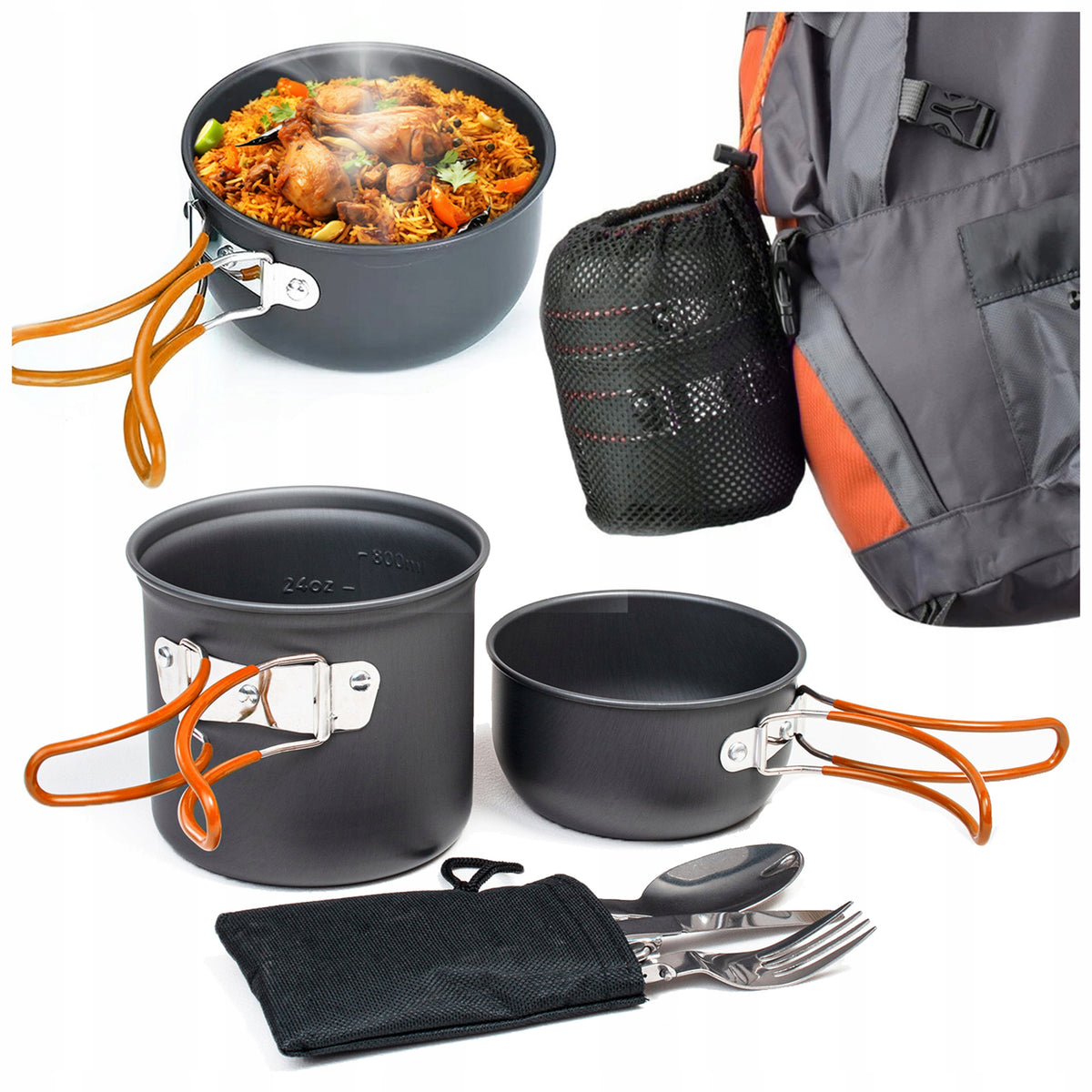 HIKING DISHES FOLDING CUTLERY POT SET FOR CAMPING