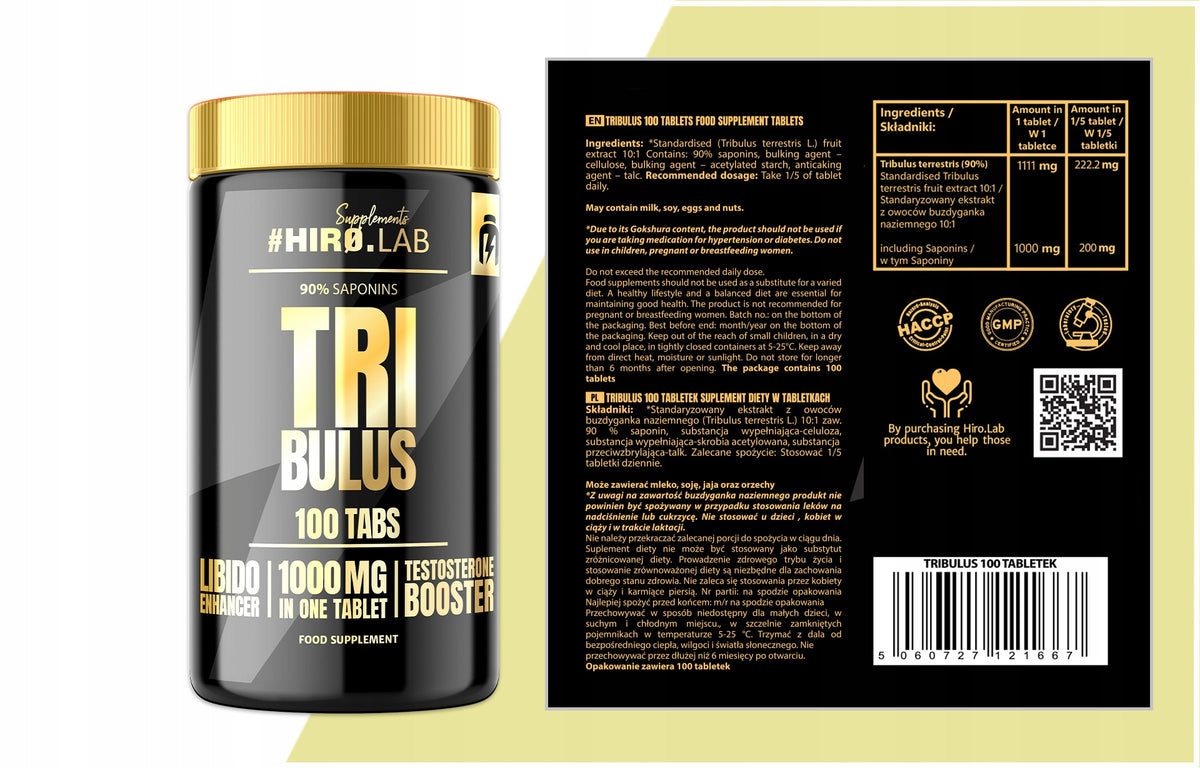 HIRO.LAB Tribulus Terrestris - Testosterone Booster Mace - 100 tabl. Packaging status original