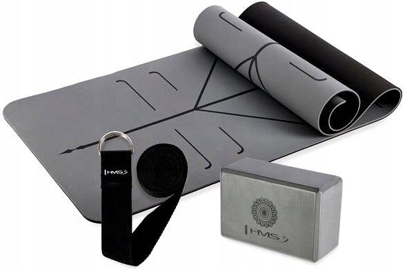 HMS Cork Mat Cube Strap Yoga Exercise Set Fitness Grey Set
