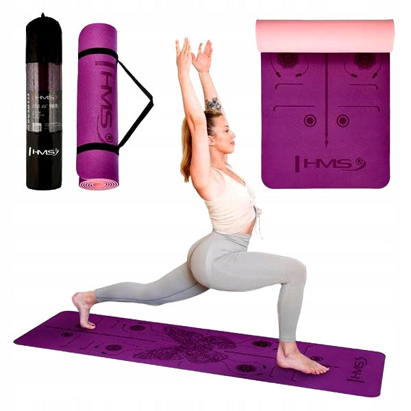 HMS TPE Non-Slip Mat For Yoga Fitness Purple Cover 182x61 CM