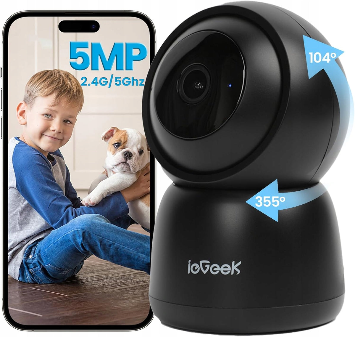 HOME SECURITY IP SMART CAMERA INTERNAL ROTATING 5MPx 2.4g/5g WiFi HD