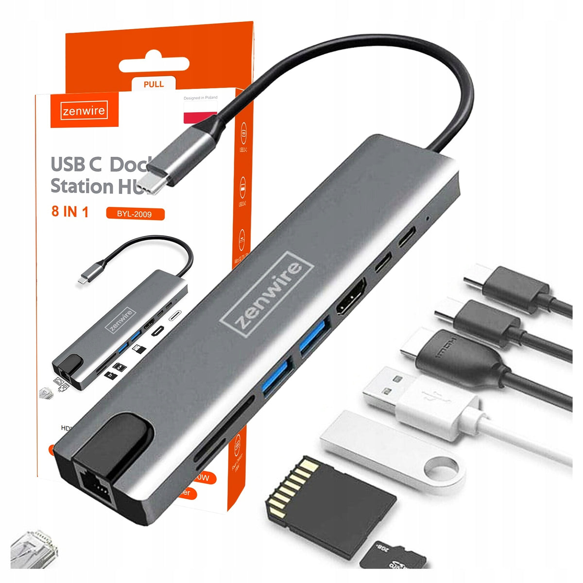 HUB ADAPTER 9in1 USB-C HDMI RJ45 Ethernet SD Card Reader Macbook M1 M2 M3