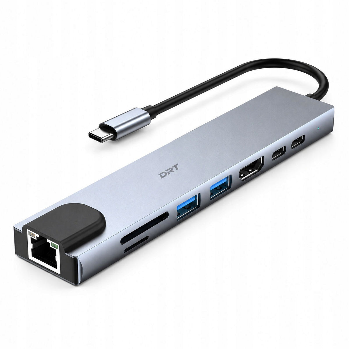 HUB Adapter USB-C 8in1 DRT HDMI 4K PD LAN RJ45 2x USB 3.0 SD microSD Silver