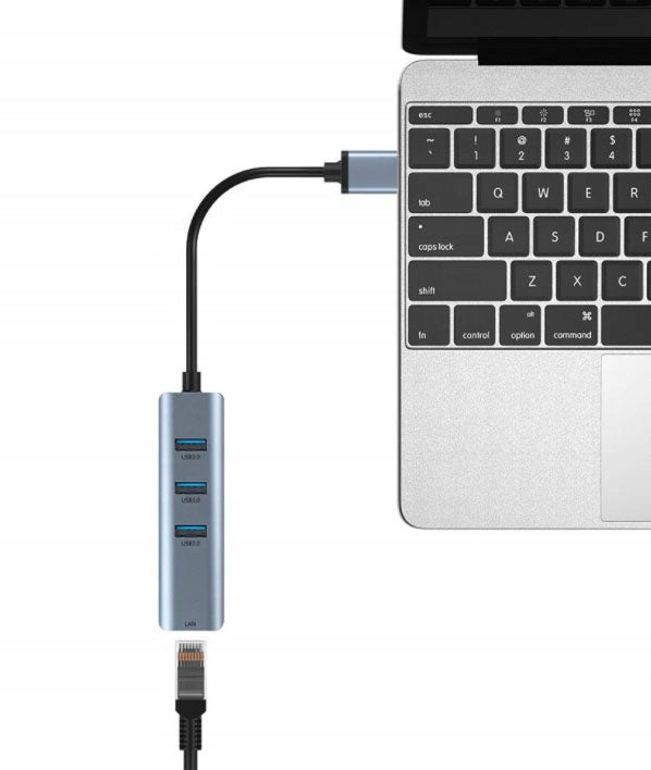 HUB Adapter USB-C Network Card Gigabit Ethernet RJ45 1000 Mbps 3x USB 3.0 Packaging status original