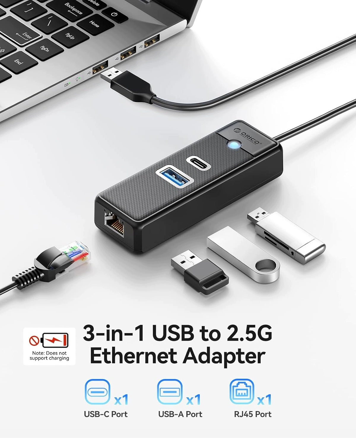 HUB USB-C 3 NETWORK PORTS GIGABIT 2500 MBPS RJ45 ADAPTER Manufacturer Orico