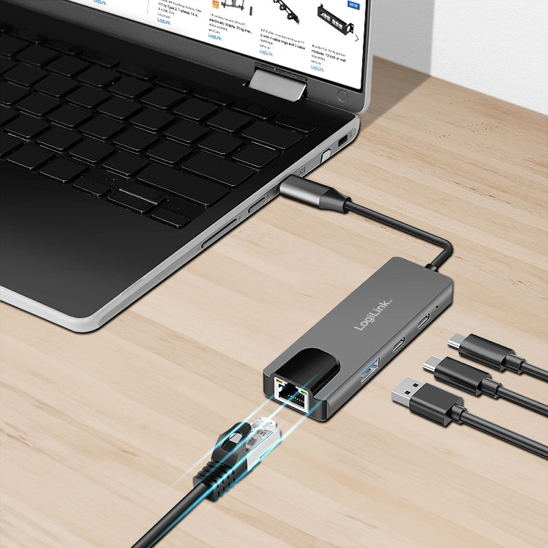 HUB USB C 3 Ports RJ45 NETWORK ADAPTER LogiLink Thunderbolt ETHERNET 2.5Gbs Packaging status original