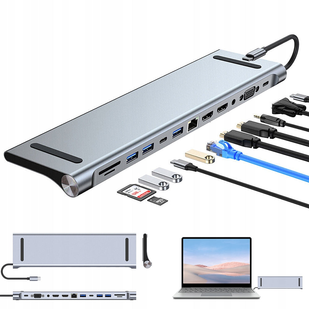 HUB USB C DOCKING STATION 12W 1 100W HDMI 4K CARD SD RJ45 FOR MACBOOK