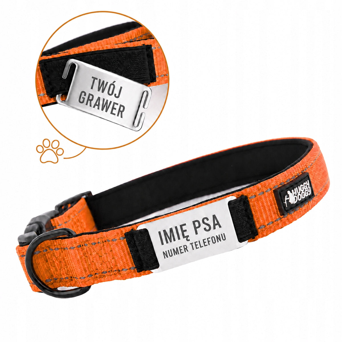 HUGGY DOGGY dog name collar ADJUSTABLE solid strong M Packaging status original