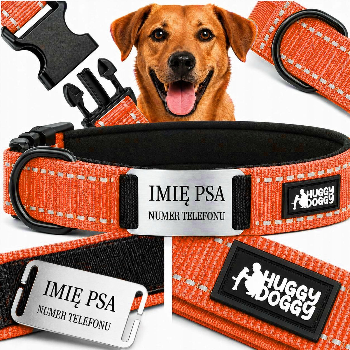 HUGGY DOGGY dog name collar ADJUSTABLE solid strong M
