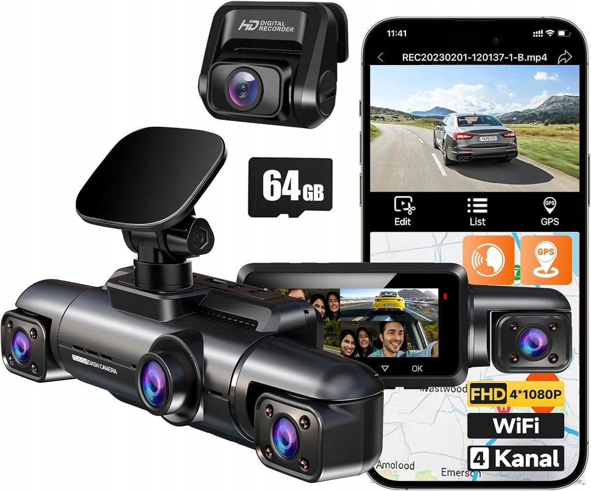 HUPEJOS Car Camera 360 Front Rear Sides 4 Channel FHD 8 IR LEDs