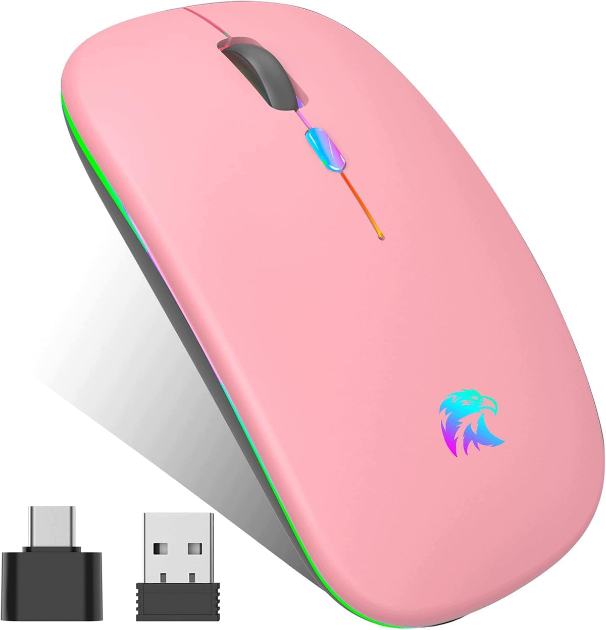 HZD Wireless Mouse USB + BLUETOOTH USB-C QUIET LED RGB PC Macbook pink