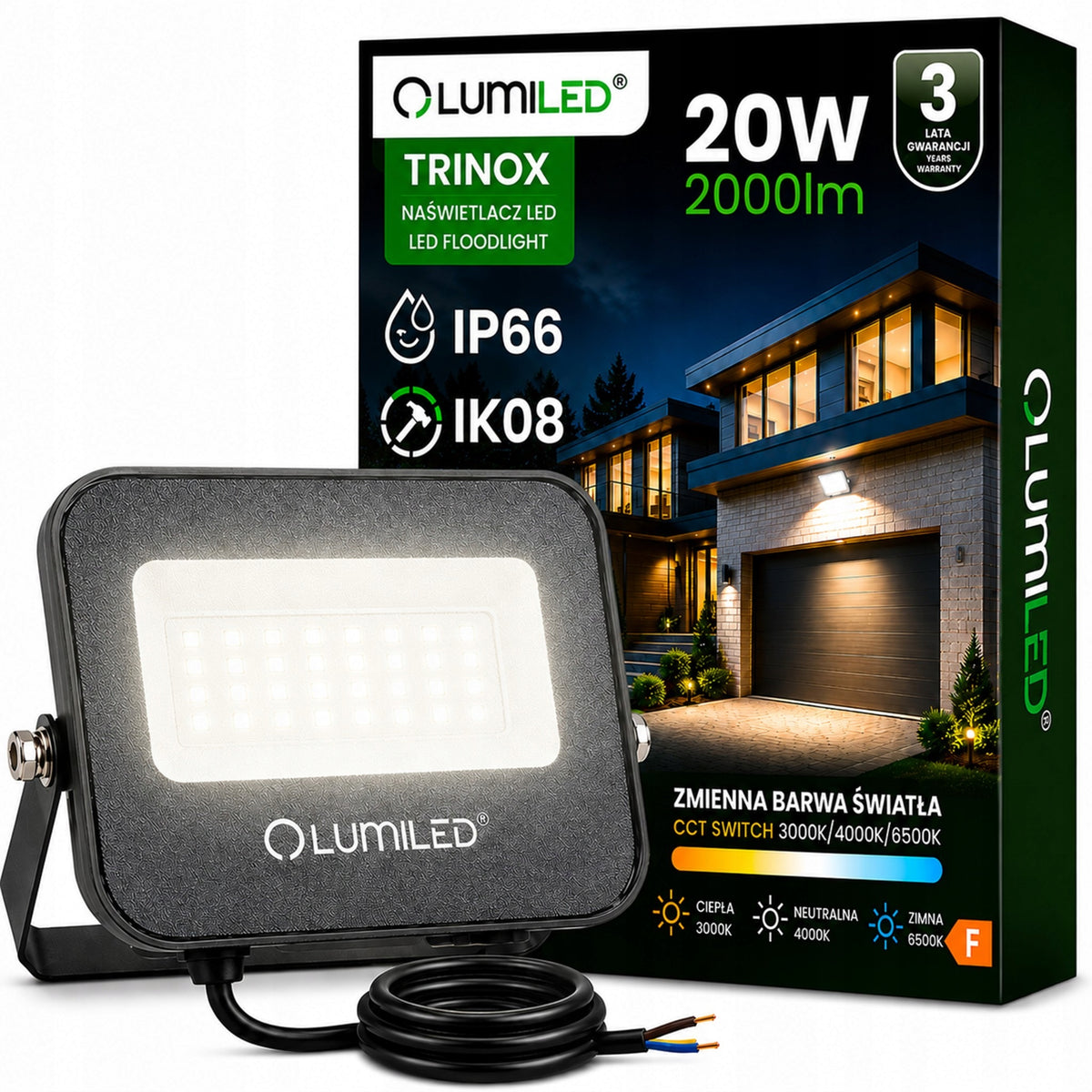 Halogen Headlight LED Floodlight 20W Slim Outdoor Waterproof 3 COLORS