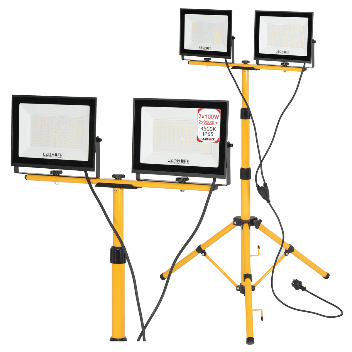 Halogen LED Tripod Floodlight Construction 2x 100W SET 4500K Lamp Stand