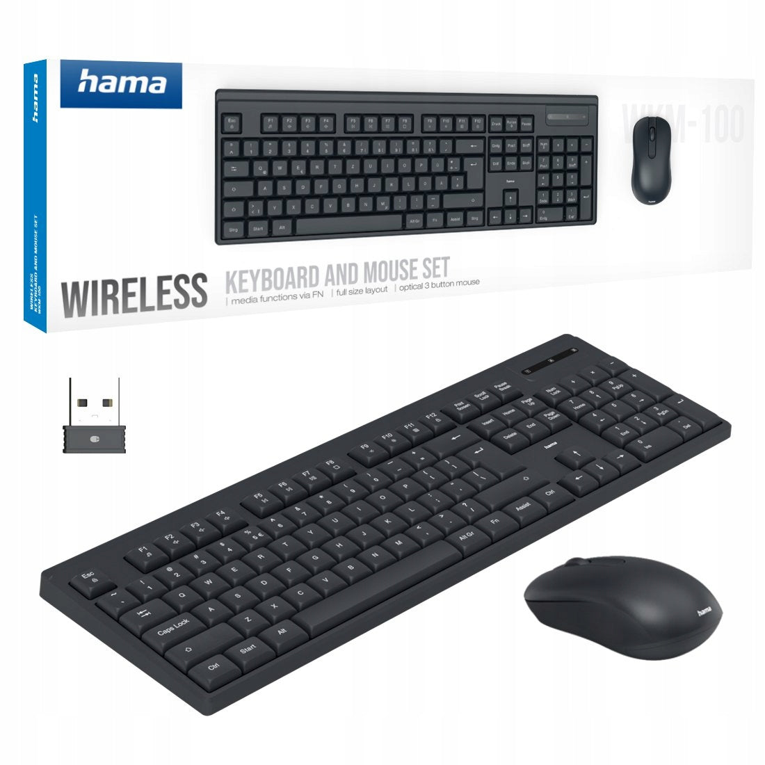 Hama set Keyboard Wireless Mouse WKM100 universal 2,4GHz Quiet